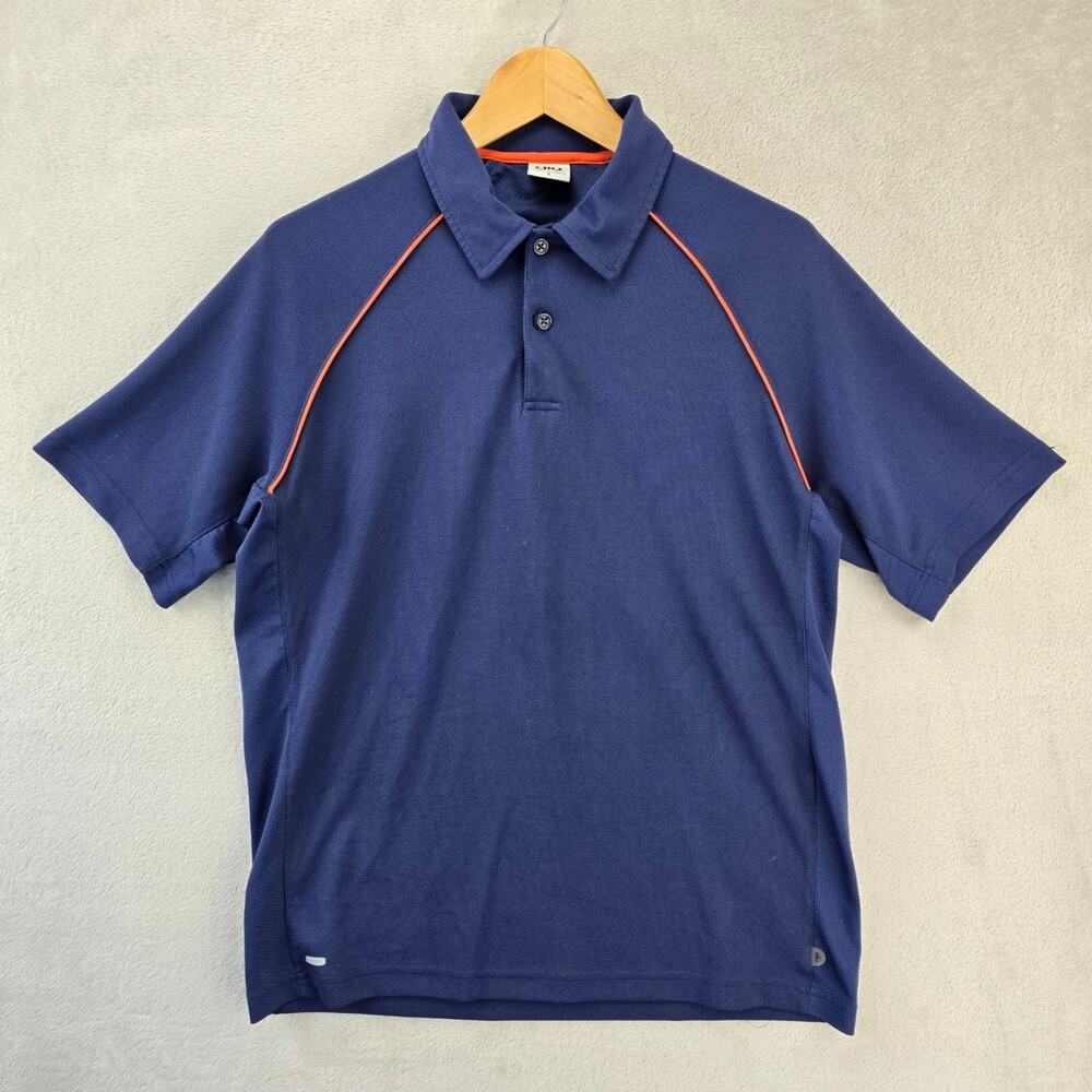 Alo Yoga Cool Fit Polo Shirt Mens Small Navy Blue Orange Contrast Piping